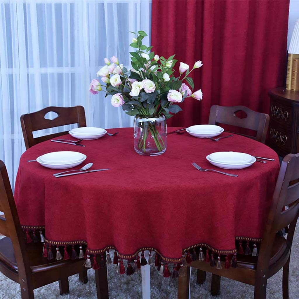 Nappe de Noël rouge et beige en tissu lavable pour grande table ronde - 2