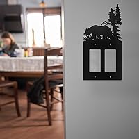 Vista 3 de Cubierta de Interruptor de Luz de Oso de Metal Alce Árbol Montaña Alce Placa de Interruptor de Luz Negra Cubierta de Enchufe de Bosque Interruptor