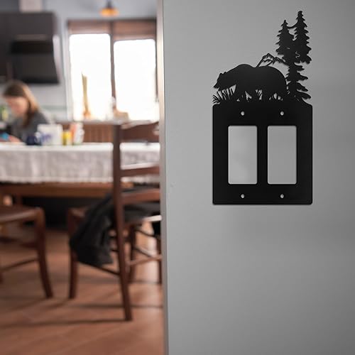 Vista 16 de Lothee Cubiertas de metal para interruptor de oso, alce, árbol, montaña, alce, placa de luz negra, cubierta de salida de bosque, cubierta de placa