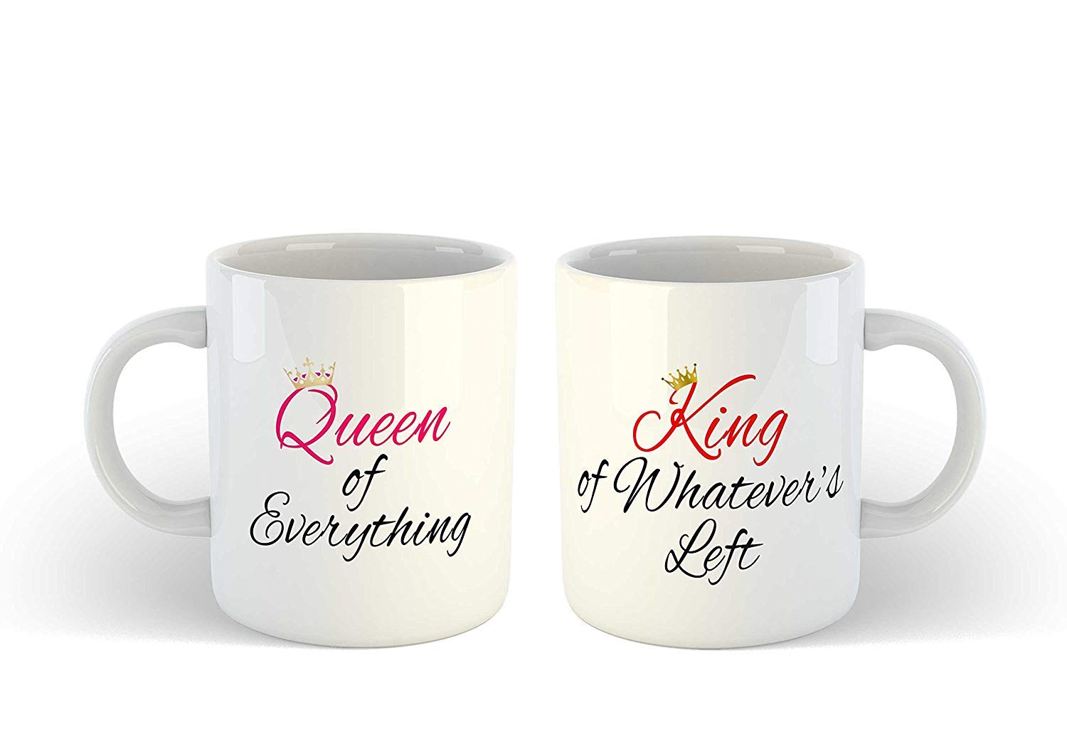 SCPmarts Create Your Desire Queen of Everything King of Whatever Left Couple Matching Valentines Ceramic Coffee Mug -Set of 2 (White)