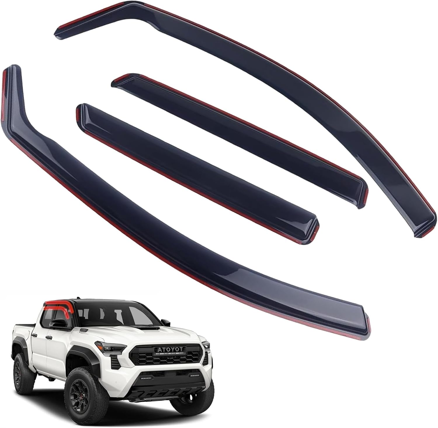 in-Channel Rain Guards 4-Piece Compatible with 2024-2025 Toyota Tacoma Crew Cab Window Visors Side Window Deflectors Vent Visor Shield Shade Black Smoke 2024-2025 Tocoma