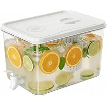 5L Fridge Drinks Dispenser with Tap - Large Slim Fridge Water Dispenser Refrigerator Cold Kettle, Beverage Dispenser Plastic Jug with Lid Water Container with Spigot for Water Juice White