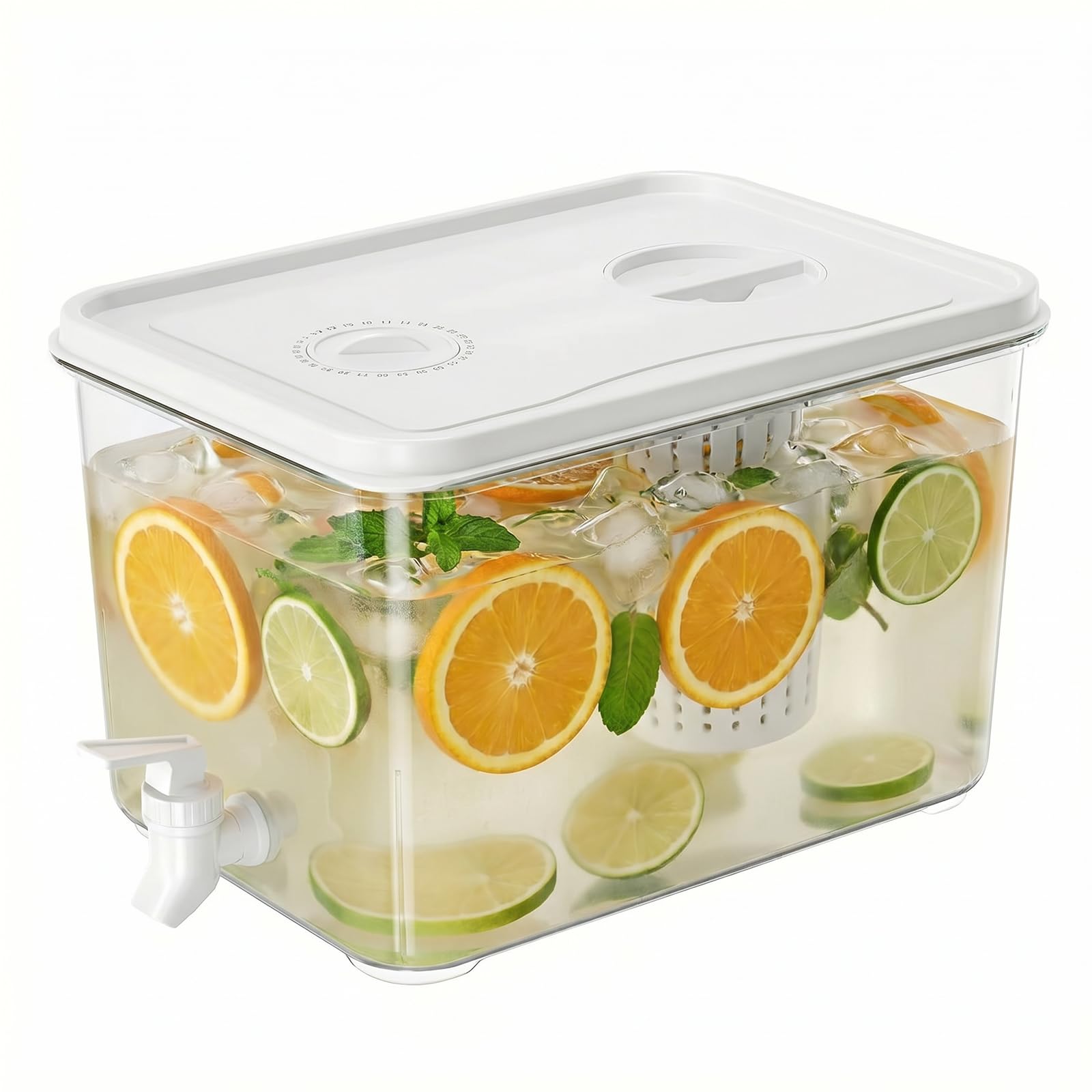 5L Fridge Drinks Dispenser with Tap - Large Slim Fridge Water Dispenser Refrigerator Cold Kettle, Beverage Dispenser Plastic Jug with Lid Water Container with Spigot for Water Juice (White)