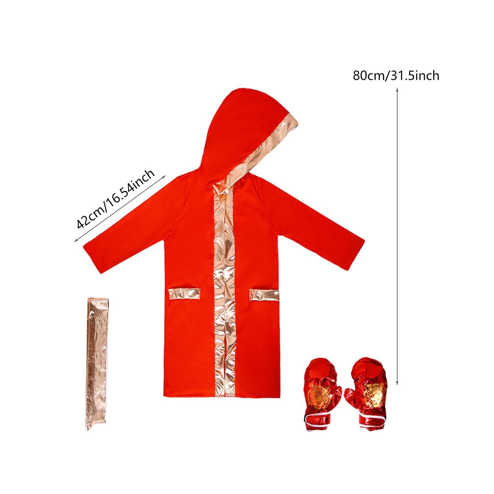 3 Pièces Costume de Boxe Uniforme de Déguisement Complet Tenue de Scène de Boxeur avec Gants en Tissu Doux et Respirant Adapté pour