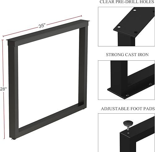 Miniatura 2 de HOMEKAYT Patas de metal para mesa de 28 pulgadas de alto, 35 pulgadas de ancho, patas de escritorio modernas, múltiples usos para mesa de comedor y