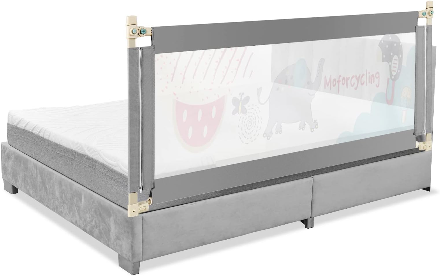Single Toddler Bed Guard, Height Adjustable Baby Bed Rail with Double Safety Child Lock, Anti-Fall Beds Mesh Guardrail for Twin & Double Bed (175 x 25 x 73-101cm, Dark Grey)
