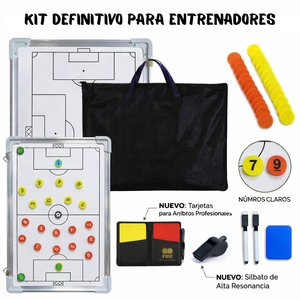 CREADY® Pizarra Entrenador de Futbol 44x31cm, Carpeta Táctica para Entrenar, Regalos para Entrenadores, Pizarra Magnetica Futbol, Pizarra Futbol Entrenador con Fichas Magnéticas y accesorios