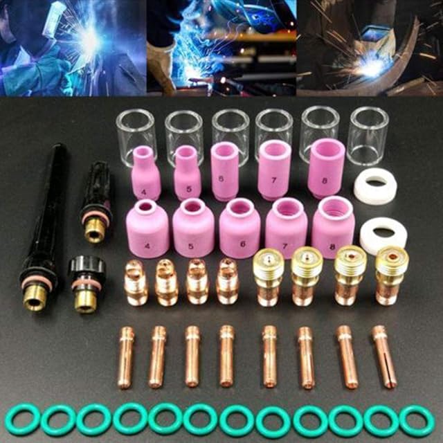 TIG Welding Torch Accessories 49Pcs Gas Lens Collet Body Assorted Size & Pyrex Glass Cup Welding Gun Kit For Tig WP-17/18/26