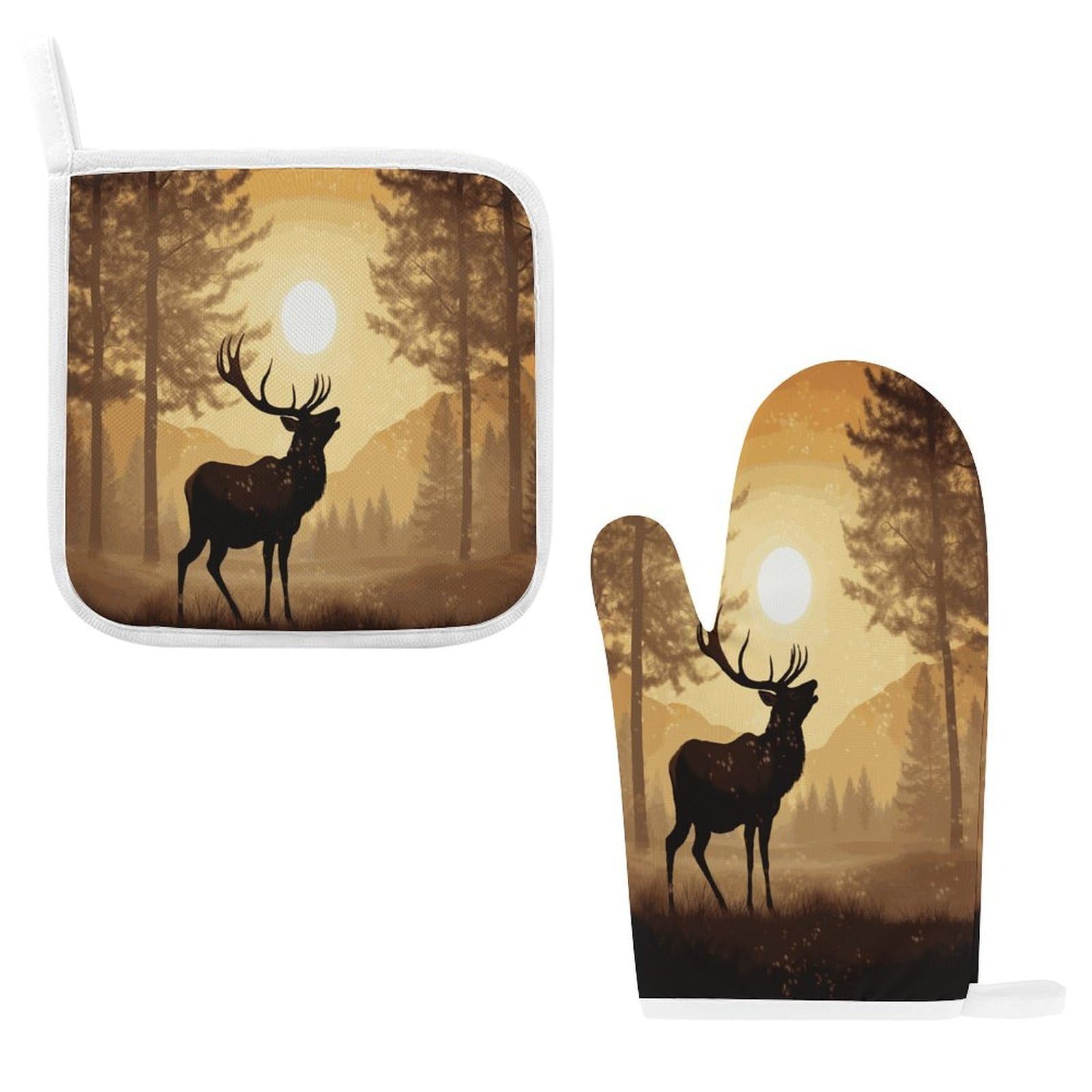 Fodpand Style Elk Artwork Oven Mitts And Pot Holders Sets