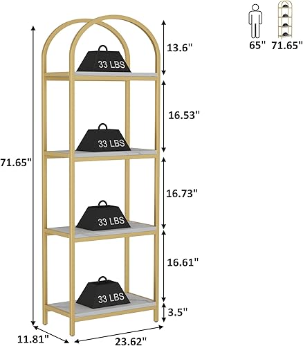 Miniatura 2 de HOME BI Estantería arqueada, estantería con marco de metal de 4 niveles, estantería moderna para libros, estantes abiertos para oficina, sala de