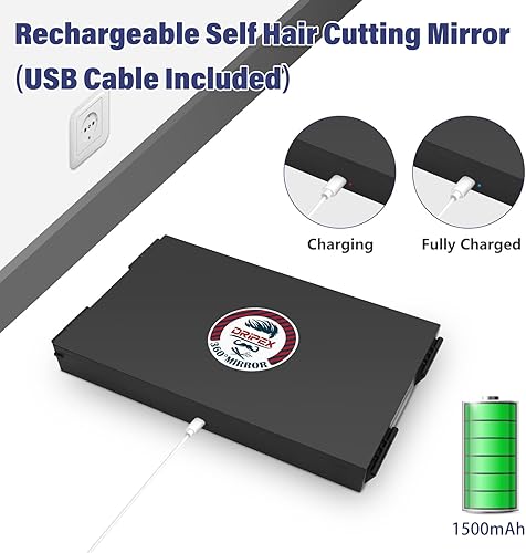Miniatura 3 de Dripex Espejo de 3 vías para corte de cabello automático, espejo recargable de 360 con luces LED, espejo de corte de pelo triple con ganchos