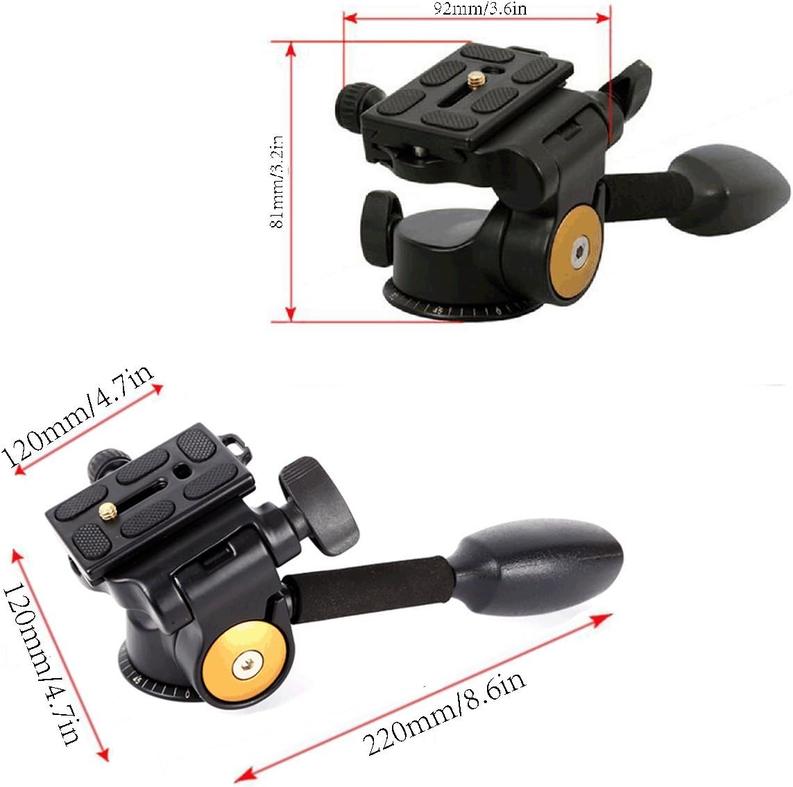 EXMAX® Q08 Video Tripod Ball Head 3 Way Tripod Head Rocker Arm 360 Rotation Panoramic Head Video Pan Head Quick Release Plate Tripod Tilt Head Adapter for Photography DSLR Camera DV Tripod Monopod