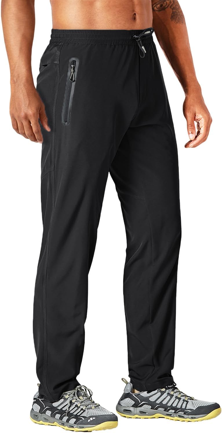 Men's Tracksuit Bottoms Lightweight Walking Hiking Trousers Stretch Athletic Casual Joggers with Zip Pockets