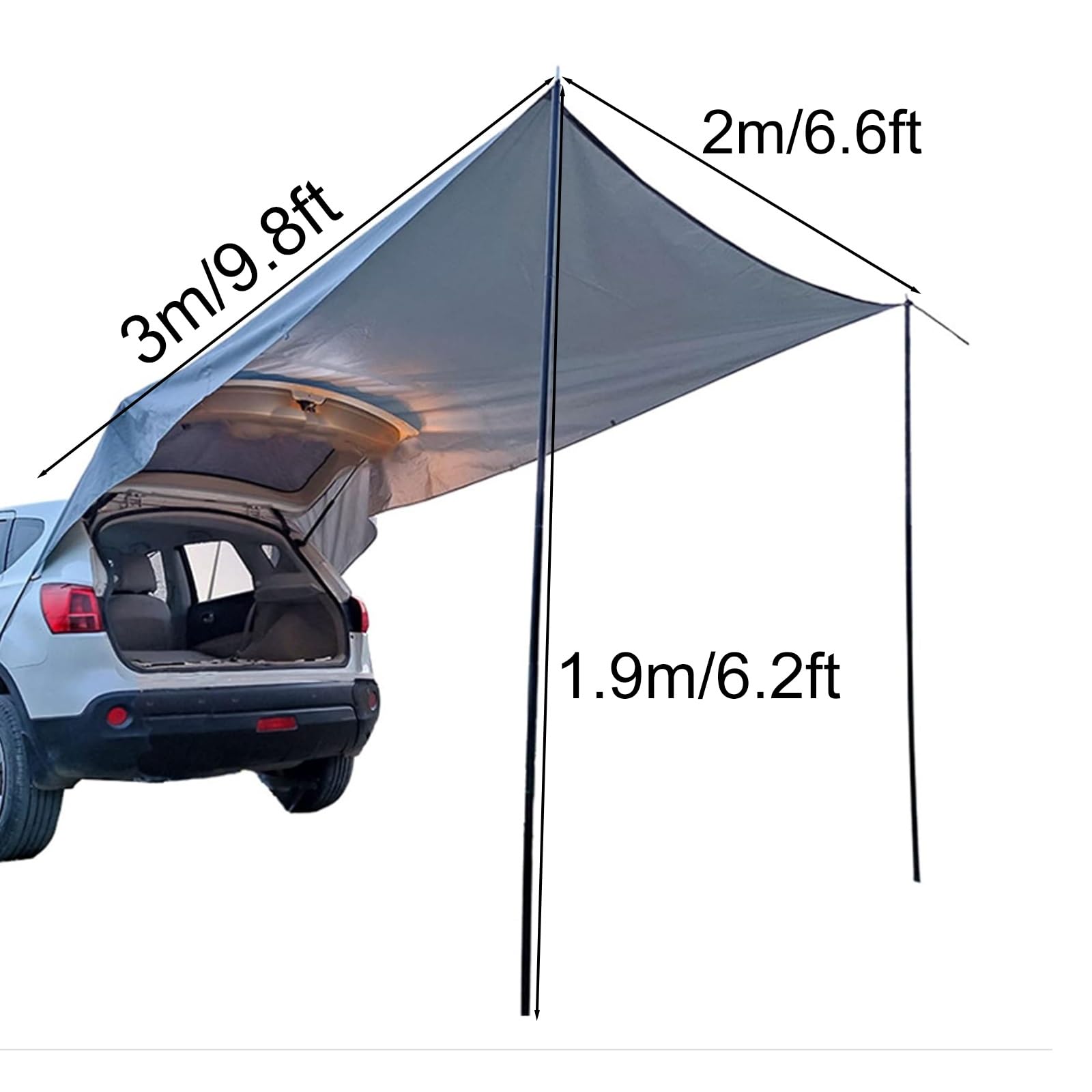 Toldo Furgoneta Camper Trasero para Coche, Toldo Camper Lateral Portátil Exterior, Tela Oxford Impermeable de 3000 Mm, UPF50+, Apto para SUV, Furgonetas y Coches