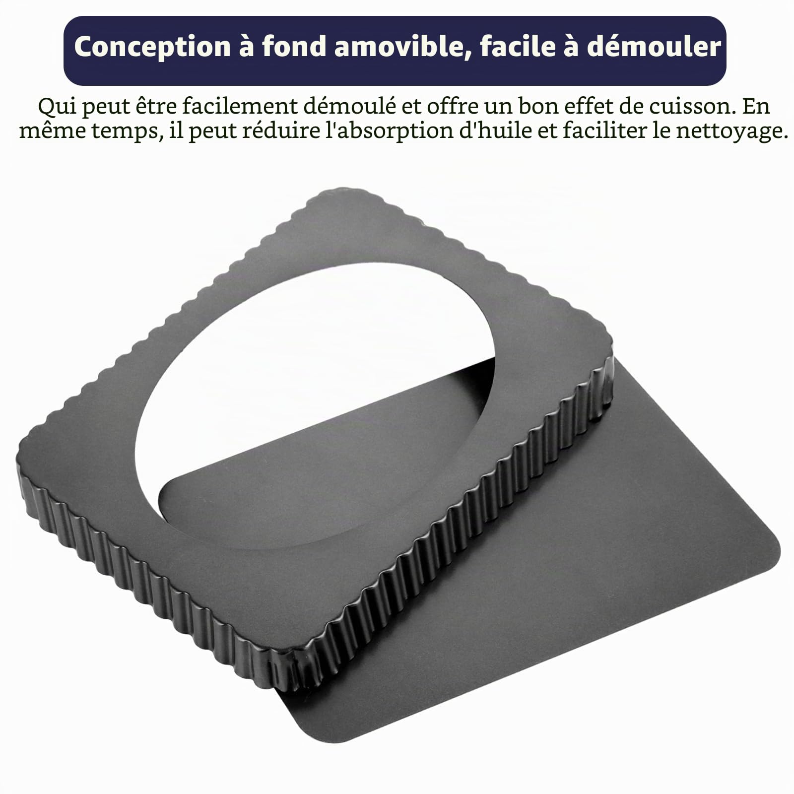 STARVAST Lot de 3 moules à tarte, rectangulaires, antiadhésifs, avec fond amovible, noir, 31 x 21 cm, 35 x 11 cm