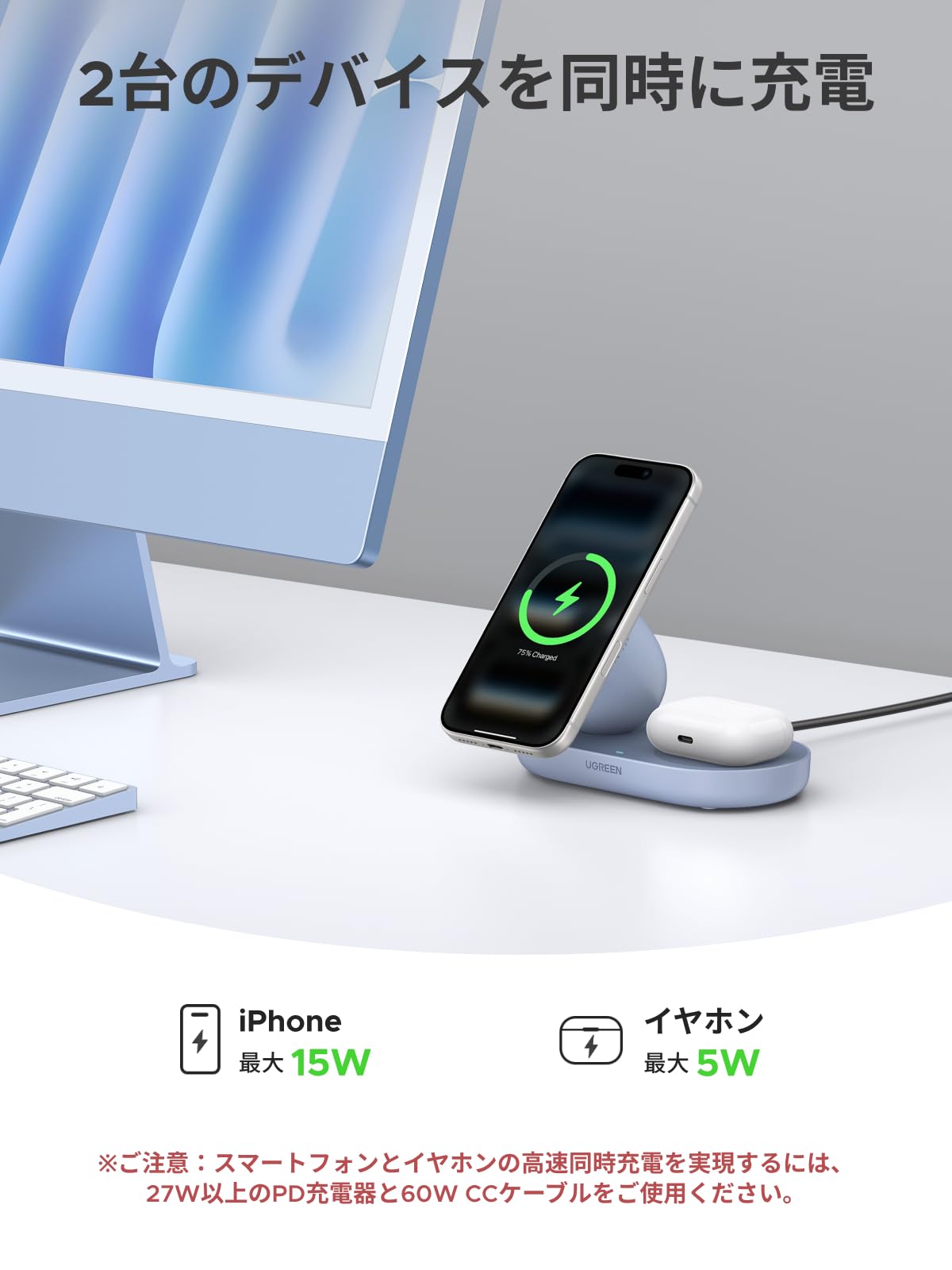 ワイヤレス充電器（未開封）、iPhone用ケース、備品のセット iPhone15 Pro Max用 磁気ワイヤレス充電対応 スタンドリング付き背面