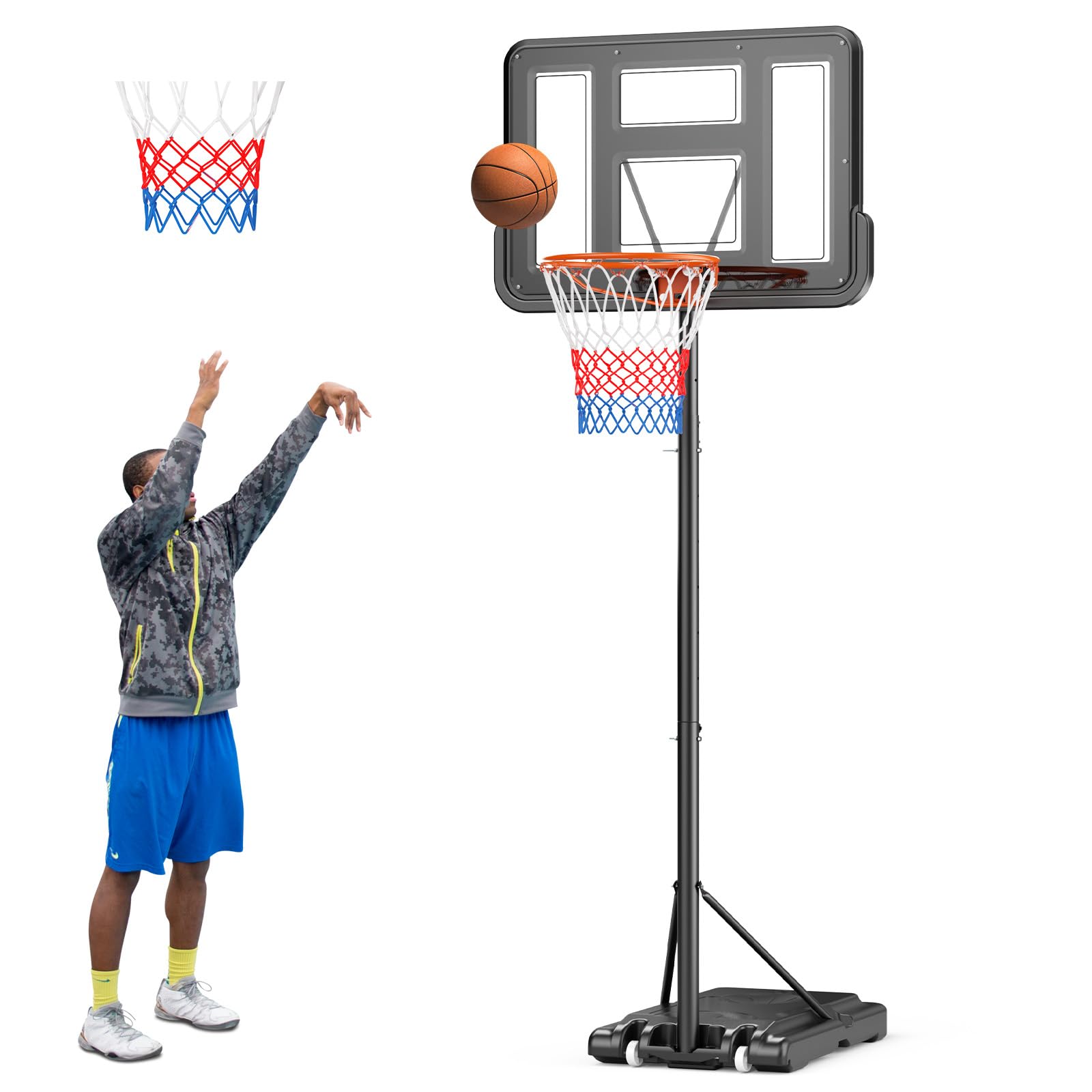 Basketballkorb für draußen, höhenverstellbar von 128 bis 305 cm, Basketballständer mit Rädern, geeignet für Jugendliche und Erwachsene