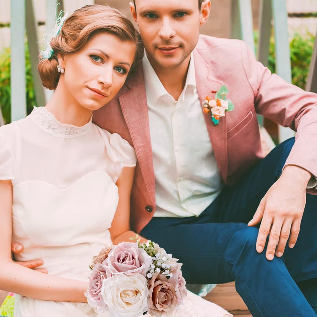 Wedding Bouquets for Bride Bridesmaid Bouquet Faux Pink Cream White Rose Artificial Silk Flowers for Wedding Party Church DIY Arrangement Valentine's Day Home Decoration, Gifts - Image 4