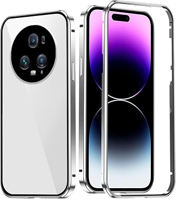 Compatible with Honor Magic 5 Pro Case Double-Sided Glass Mirror Guard Black, for Honor Magic 5 Pro Phone Case Magnetic Adsorption Shockproof Protective Luxury Slim Cover Silver