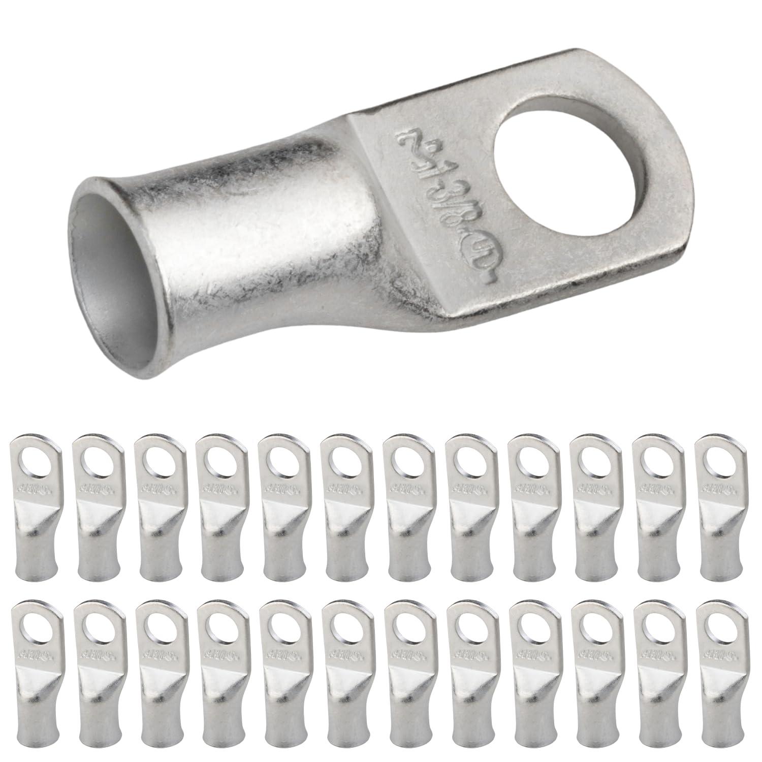 SELTERM 1 AWG - 3/8" (M10) ⌀ Hole UL Marine Grade Wire Lugs, Battery Cable Ends, Tinned Copper Eyelets, Tubular Ring Terminal Connectors [B60] - 25 Pack