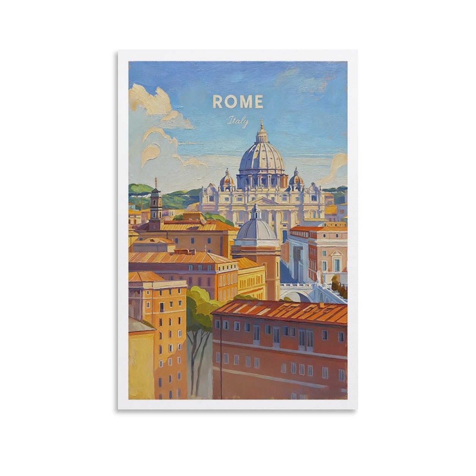 NHGEQAA Rome Italian Vintage Travel Poster 12x18inch(30x45cm) Canvas Wall Art Print Picture