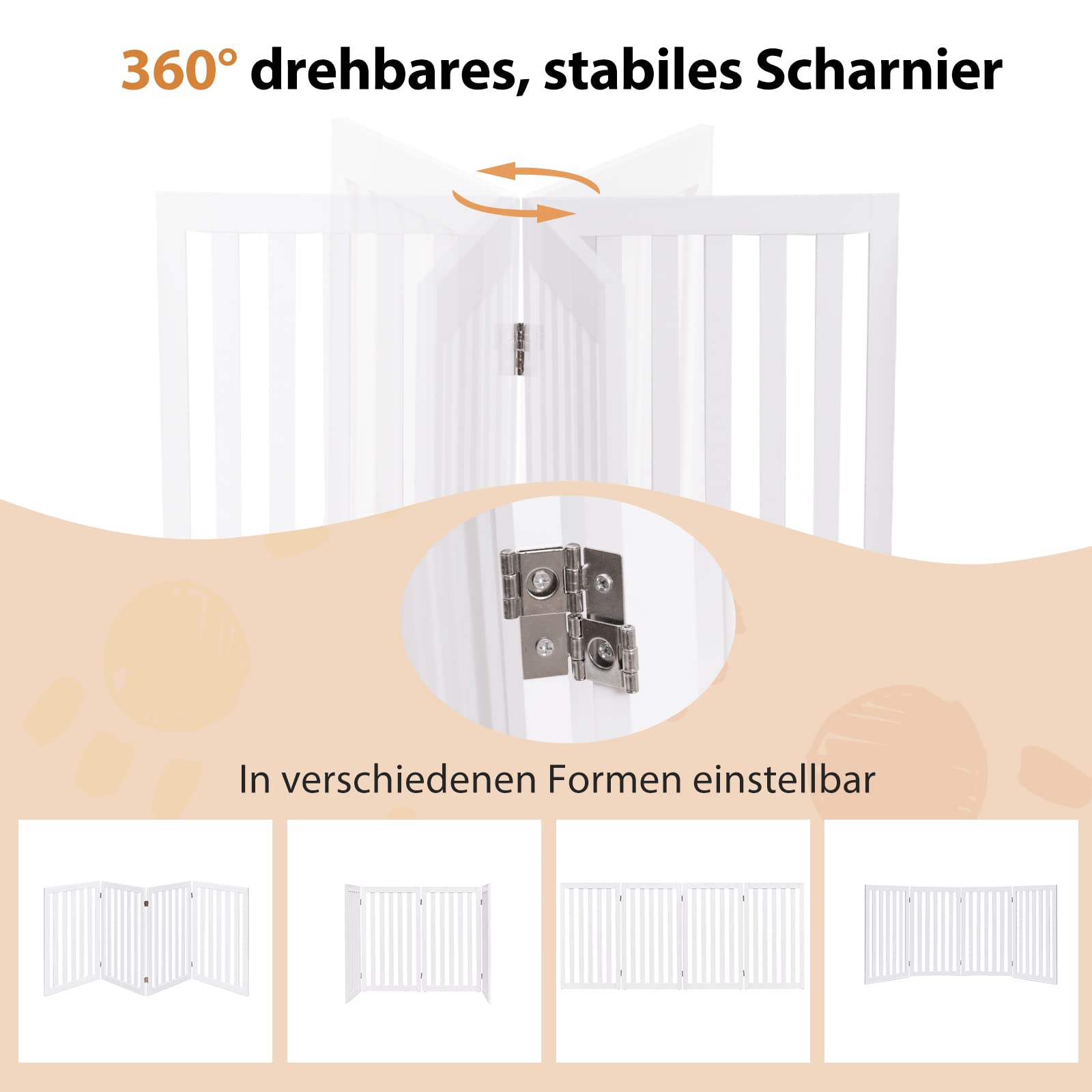 COSTWAY Absperrgitter Hunde 89cm Hoch, 4 Paneelen Schutzgitter Holz, Kindergitter klappbar, Treppengitter Hundeabsperrgitter flexibel Türschutzgitter (Weiß)