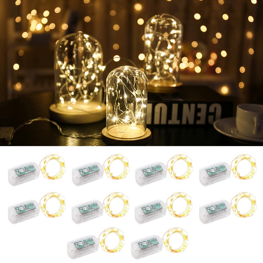 WEYSH 10 Pack 2M 20 LED Fairy String Lights Battery Operated, 3 Lighting Mode Starry Firefly Lights Ornament For Artwork, Gift Box, Cake, Bouquet