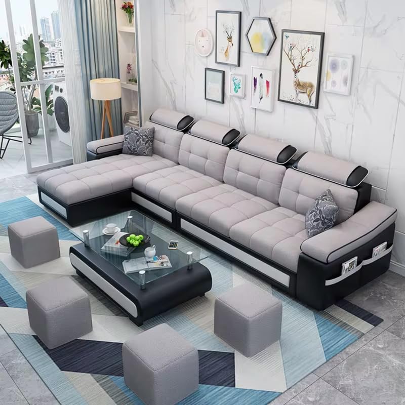 Image of Homax. - Jasmine L Shape Model Attractive Sectional Sofa Set with Stunning Smart Center Table for Living Room,Set of 8 Items.Upholstery-Premium Fabric