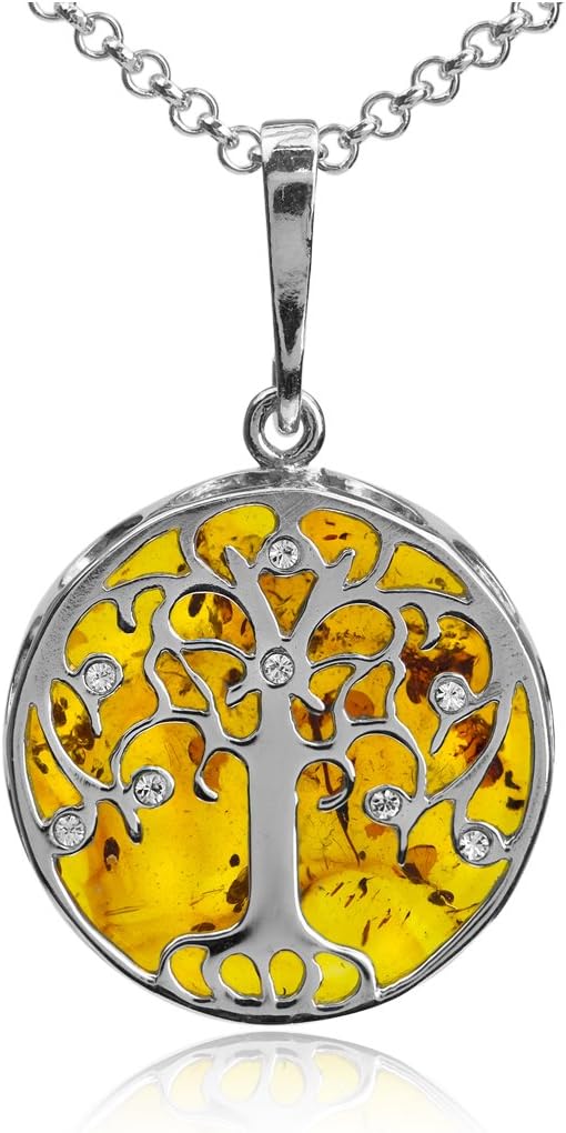 Ian and Valeri Co. Amber Sterling Silver Tree of Life Pendant Necklace 18 Inches