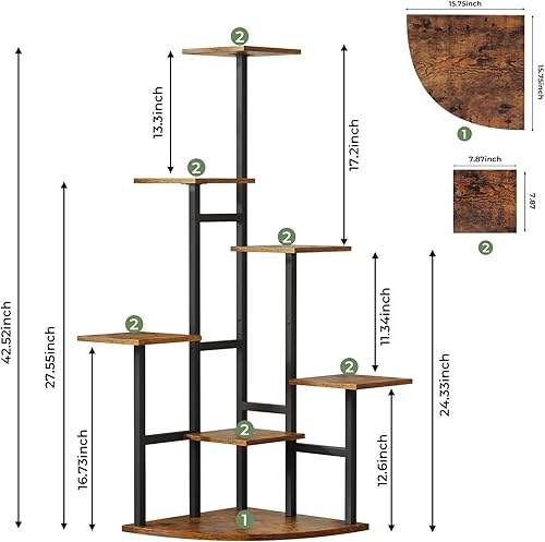 Miniatura 7 de Soporte de esquina para plantas de interior con luces de crecimiento, estante de plantas de 7 niveles para interiores, soportes de esquina de 43
