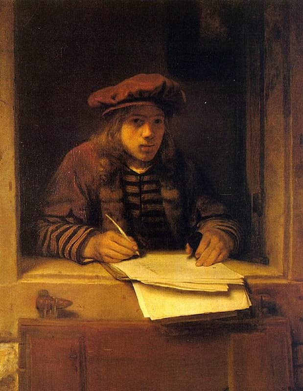 Tableau autoportrait de Samuel Van Hoogstraten impressions d'art mural vintage 60x90cm