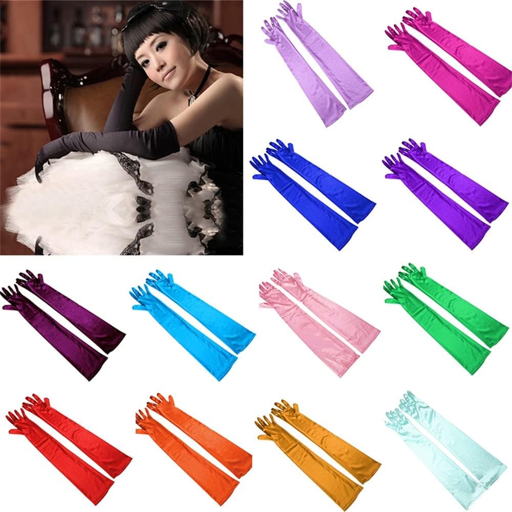 Flapper Gloves Costume Wedding Opera Elbow Wrist Stretch Satin Finger Long Women