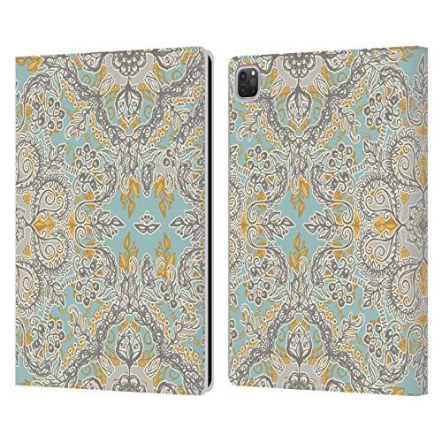 Head Case Designs Officially Licensed Micklyn Le Feuvre Grey and Yellow Floral Patterns Leather Wallet Case Compatible with Apple iPad Pro 12.9 2020/2021/2022