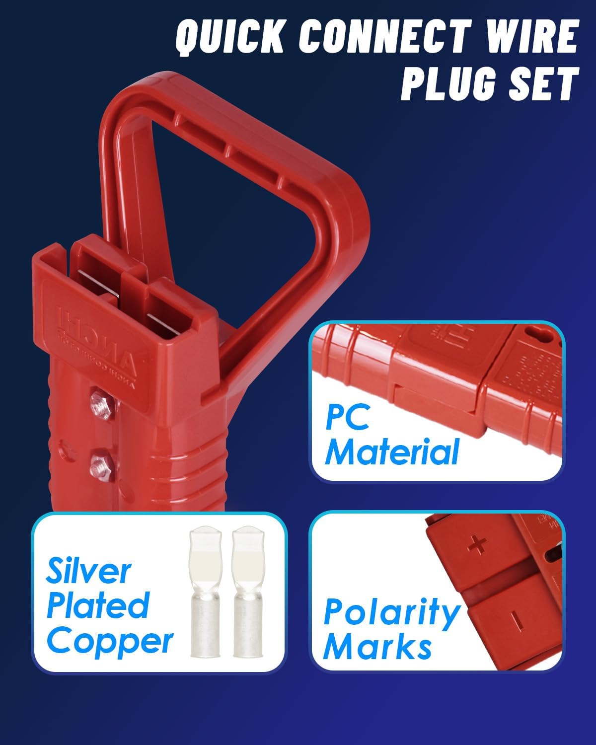 Kit 350 Amp 4Pcs Connectors Plugs 350A Quick Connect Disconnect 600 V+ 4 Pcs 350 amp Handle Battery Power Connector+4 Pcs Cover Dust (350A Red 4Pcs 2/0AWG)