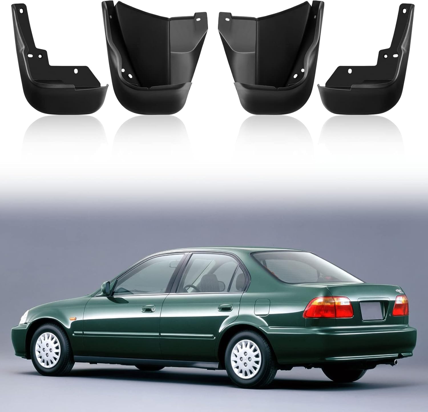 BDFHYK Mud Flaps Splash Guards Easy to Clean Front & Rear Side Mud Guards Compatible with Honda Civic 1996-2000 Without OEM Fender Flares 4 PCS PP and TPO Material