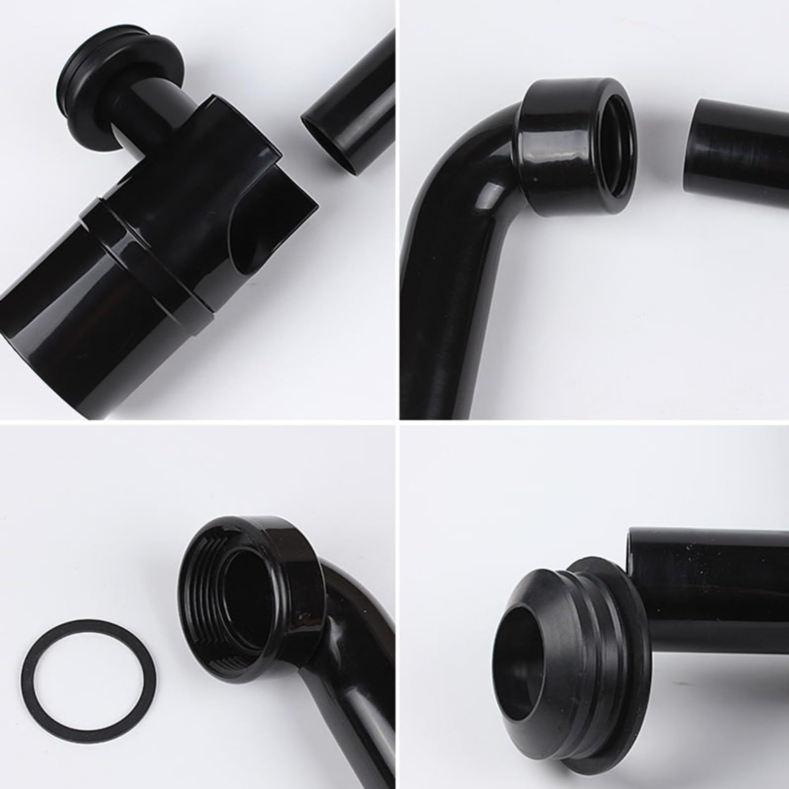 ZYNCUE Sifone di scarico per lavello, 6,35 cm, regolabile, girevole a 360°, con filtro per capelli, per bagno e lavandino, installazione flessibile (nero)