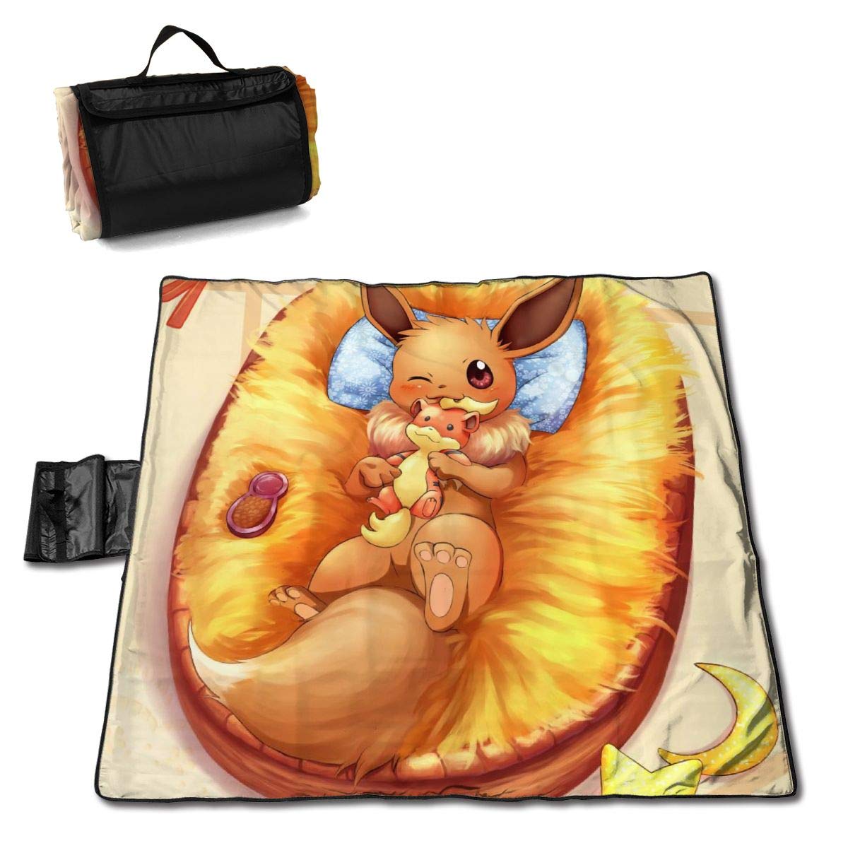 FASHIONDIY Eevee Cute Fox Growlithe Waterproof Picnic, Non-Slip Outdoor Mat, Hiking, Camping, Outing, Floor Mat