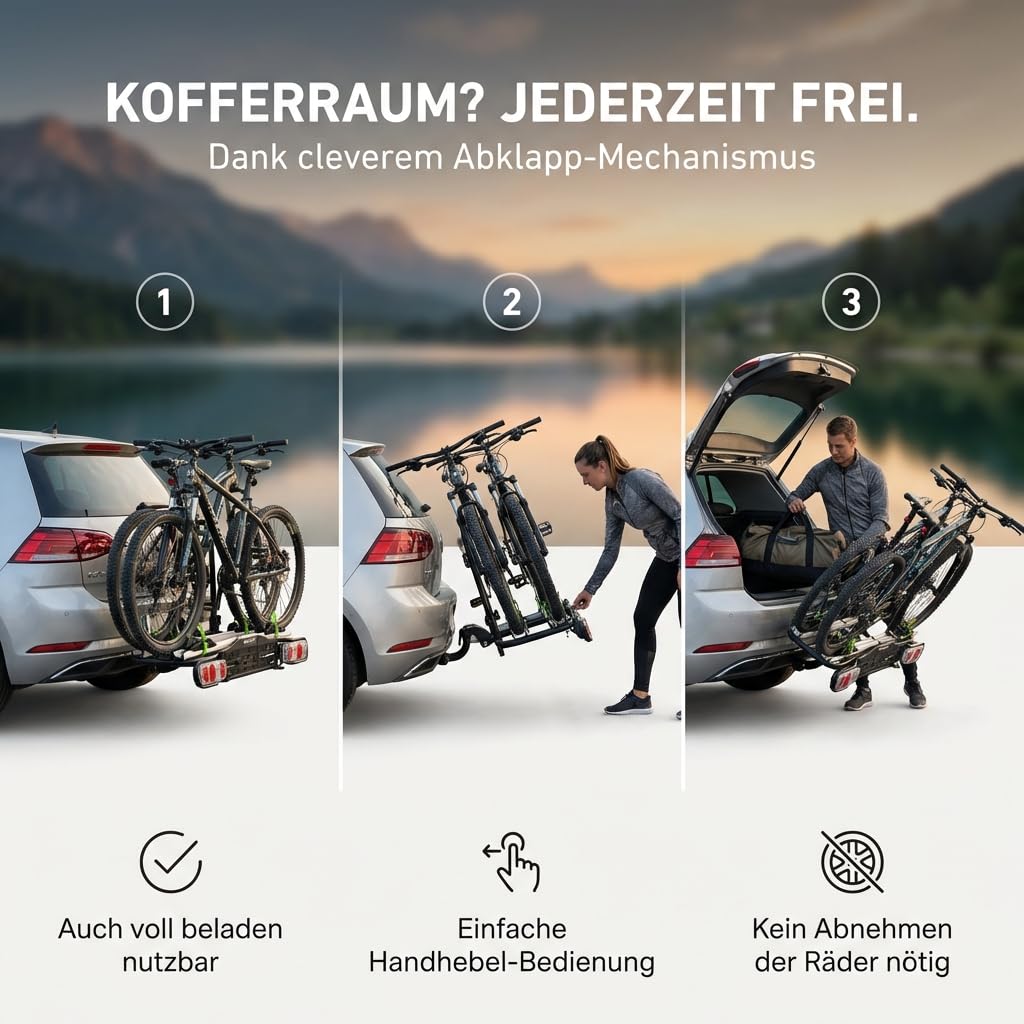 Messeneuheit 2025 Fahrradträger E-Bike für Anhängerkupplung 2 Fahrräder, bis 60Kg, Diebstahlschutz, Fahrradträger Auto (Silber)