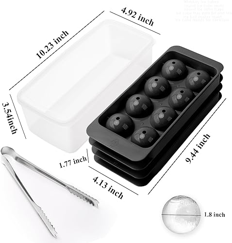 Miniatura 2 de Molde para cubitos de hielo para whisky, 2 bandejas de 8 cubos de hielo de 1.8 pulgadas, bandeja circular para cubitos de hielo con tapa y