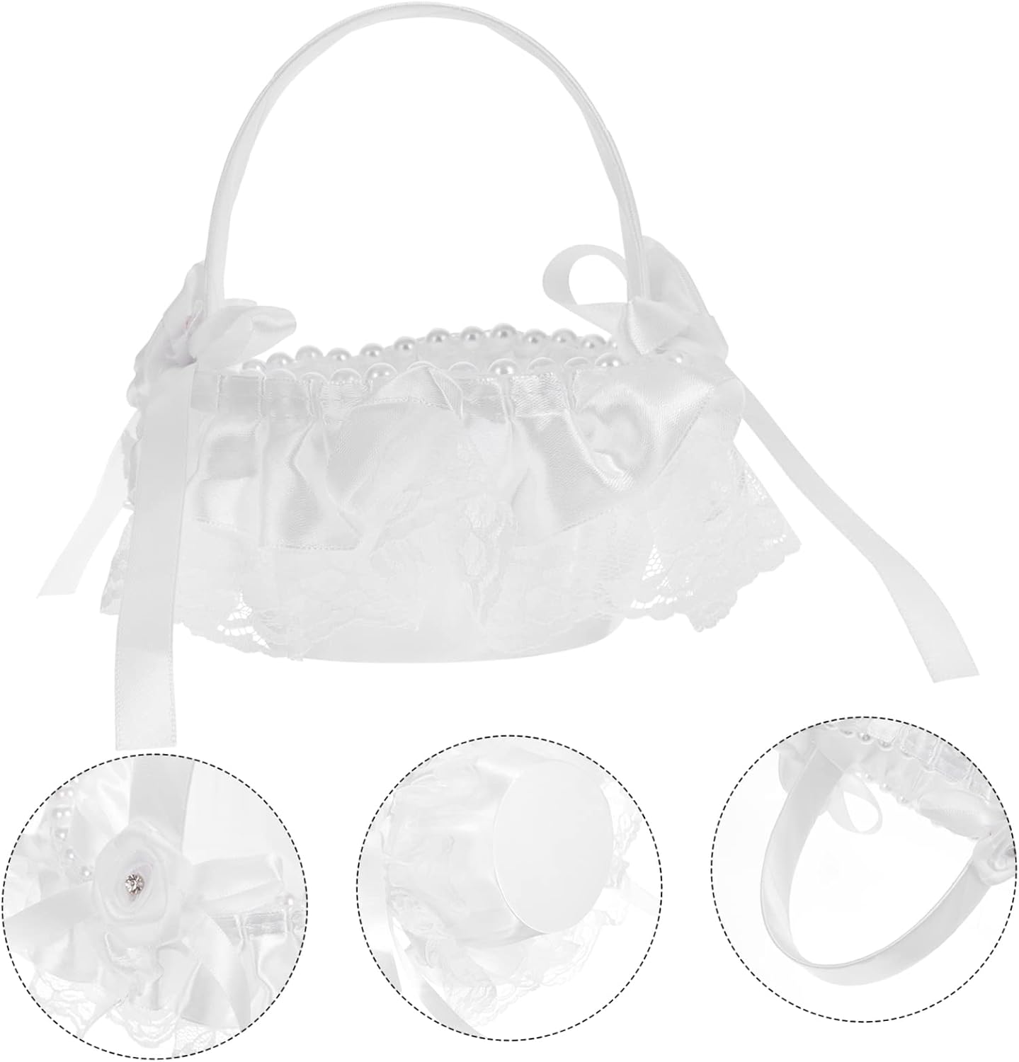 Flower Girl Basket,Rattan Basket,1pc Wedding Flower Basket Wedding Party Banquet Girl Basket Wedding Candy Basket Outdoor Basket Outdoor Gifts, White