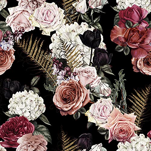 Papier peint roses de jardin foncé pour masquer les défauts muraux