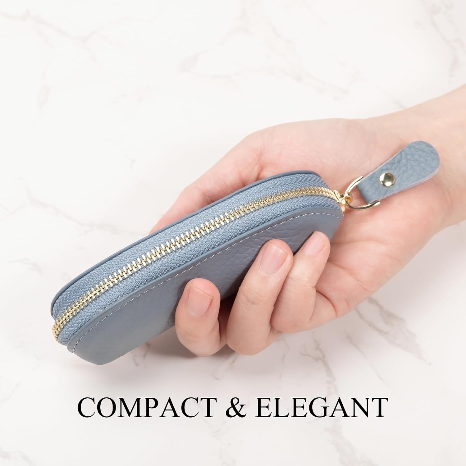 Full Grain Leather Coin Pouch - Travel Small Coin Purse with Zipper - Mini Key Pouch Change Purse for Women and Men (Powder Blue) image 2