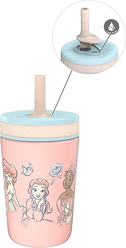 Zak Designs Disney Princess Kelso - Vasos para niños pequeños para viajes o en casa, vaso de acero inoxidable aislado al vacío de 12 onzas con