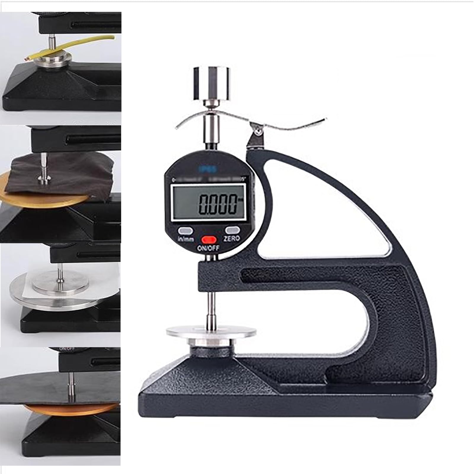 McbeAn Desktop Rubber Thickness Gauge, 0-10MM Digital Thickness Gauge, Graduation Value: 0.001mm/0.01mm, Pressure Weight: 50g, Accuracy: 0.001 Thousandths/0.01 Hundredths Optional, for Rubber