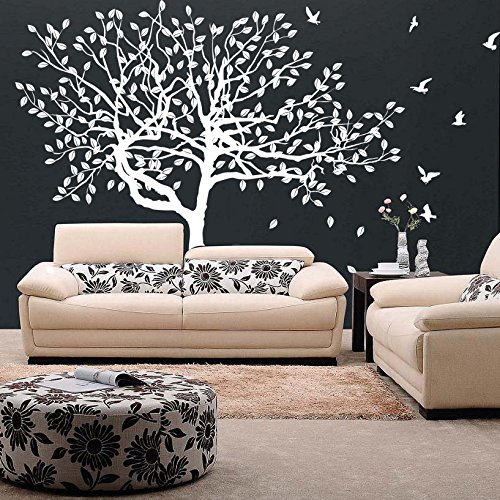 (160 x 116 cm) vinilo etiqueta de la pared con un gran árbol con diseño de hojas y pájaros/Decoración Arte de la naturaleza burrda wallkraft/bricolaje extraíble de tela + libre al azar para regalo