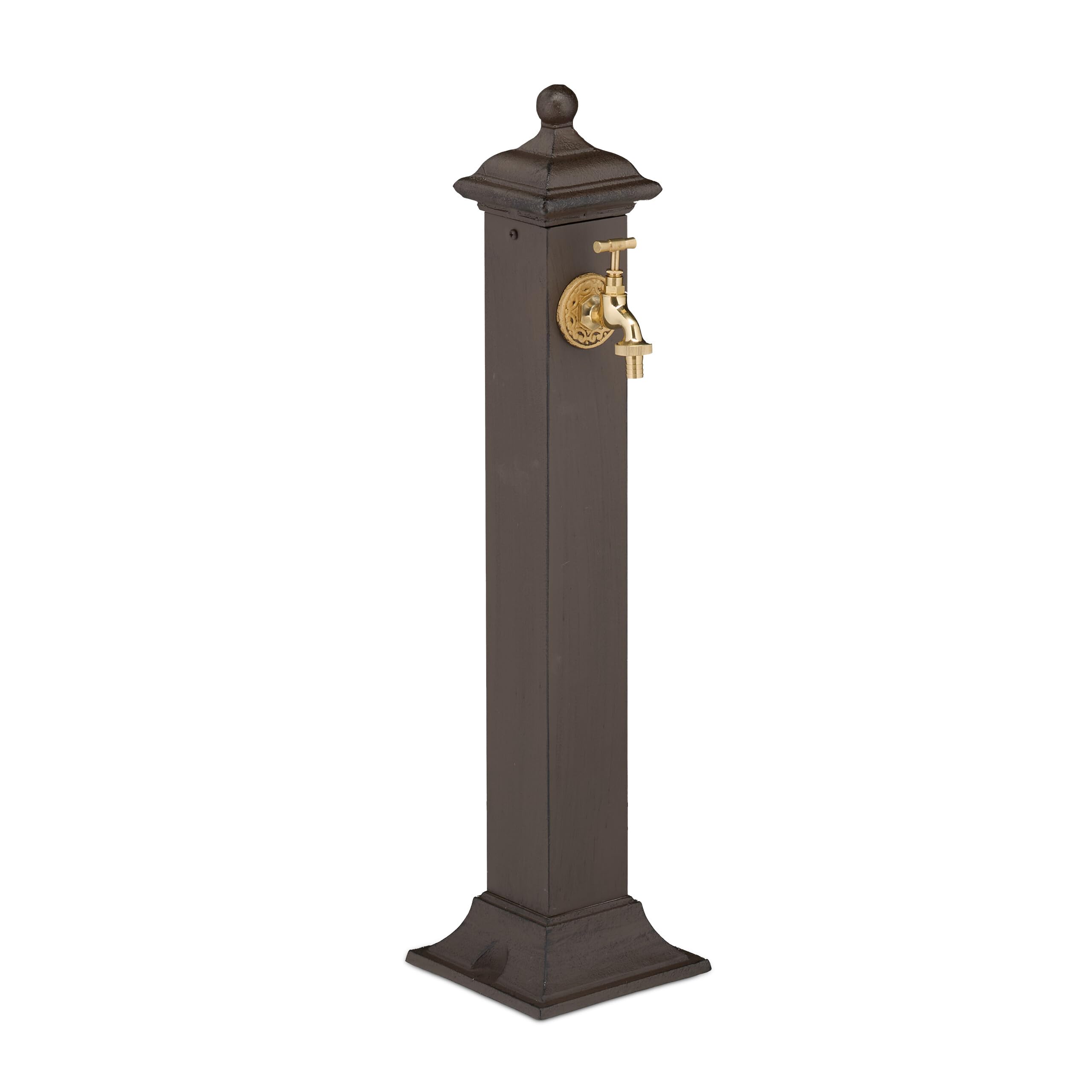 Relaxdays Fontana da Giardino in Stile Antico, Fontanella a Colonna con Rubinetto Acqua, HLP: 71x17x21 cm, Marrone Scuro