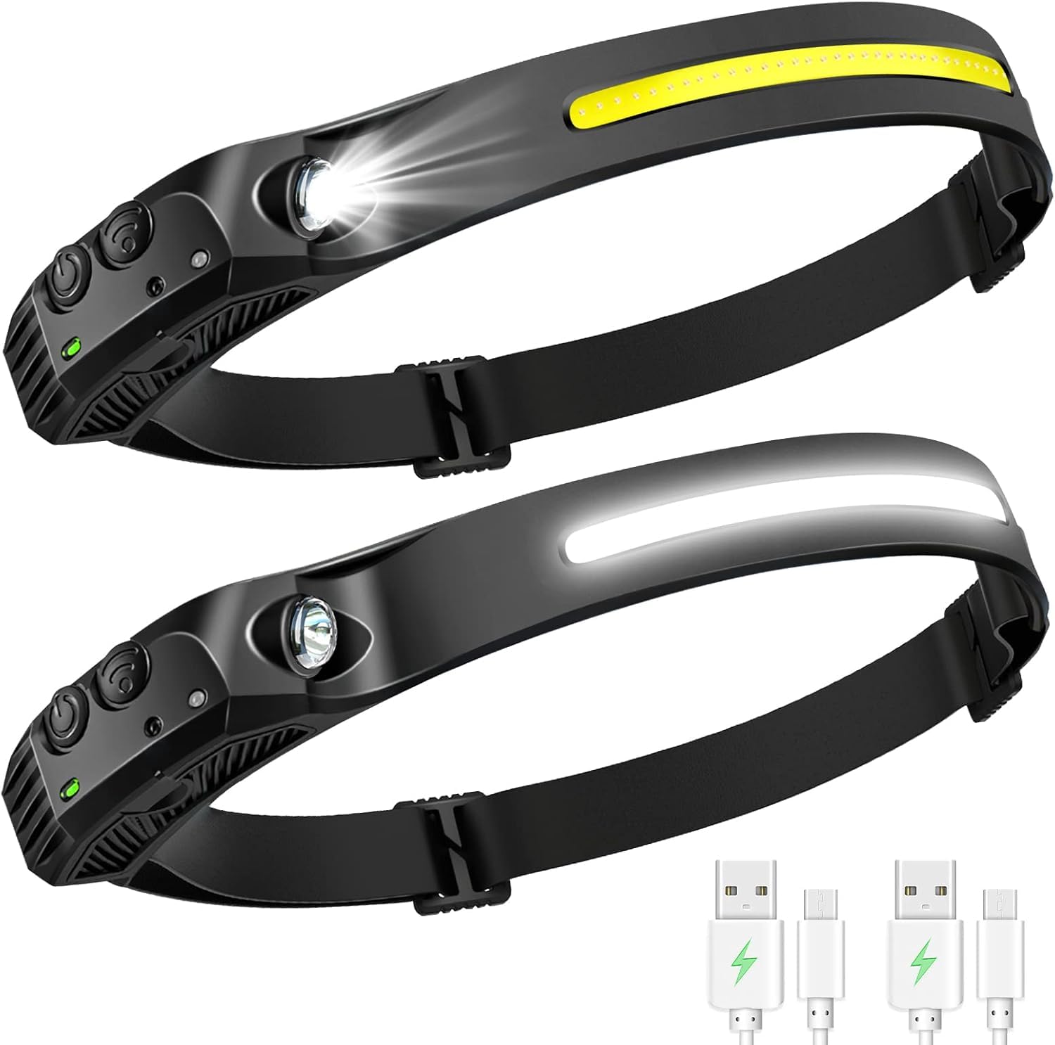 yiyicas Headlamp Flashlight, 1200 Lumen Ultra Light Bright LED Rechargeable Headlight with White Red Light, Waterproof Motion Sensor Head Lamp, 8 Modes for Outdoor Camping Running Fishing-2 Pack