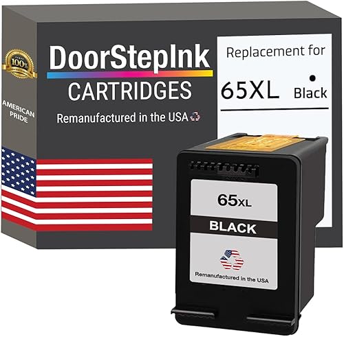 DoorStepInk Cartucho de tinta remanufacturado en Estados Unidos para HP 65XL 65 XL 1 negro N9K04AN muestra niveles de tinta para impresoras Envy