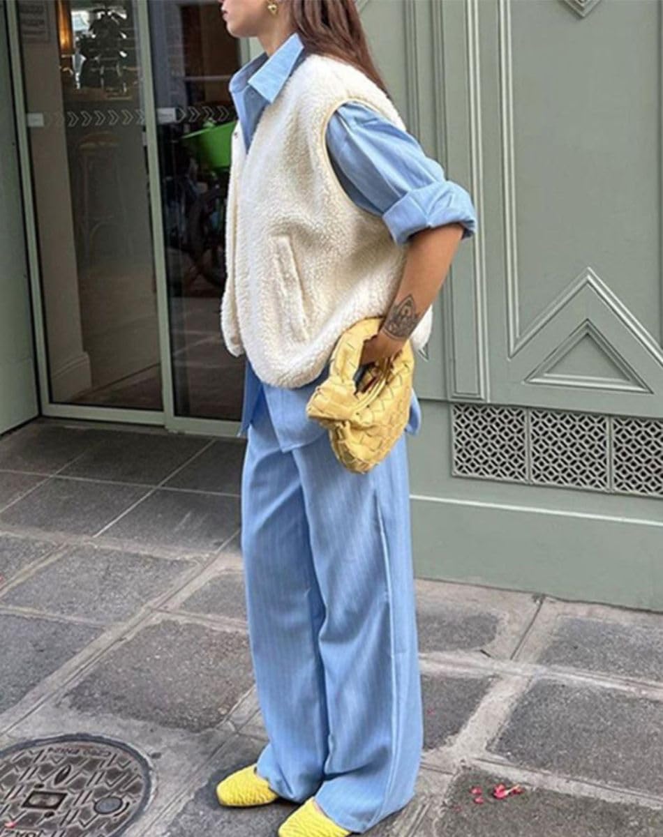 colarat Women's Sherpa Fleece Vest Sleeveless Button Down Fuzzy Faux Shearling Jackets Gilet Outwear with Pockets - Image 5