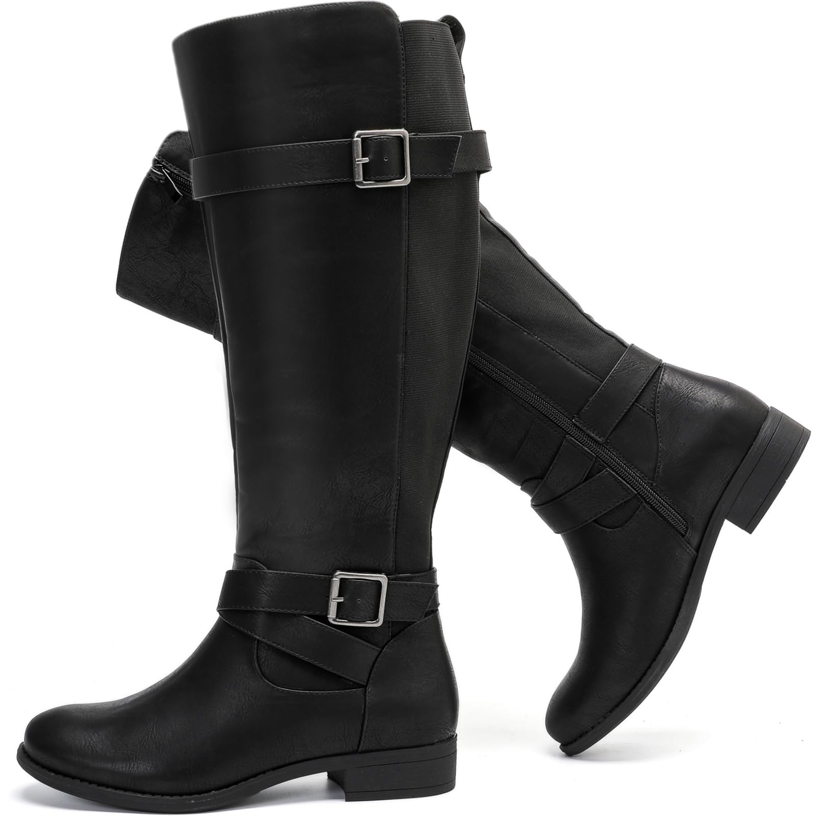 Luoika Womens Extra Wide Calf Round Toe Knee-high Boots